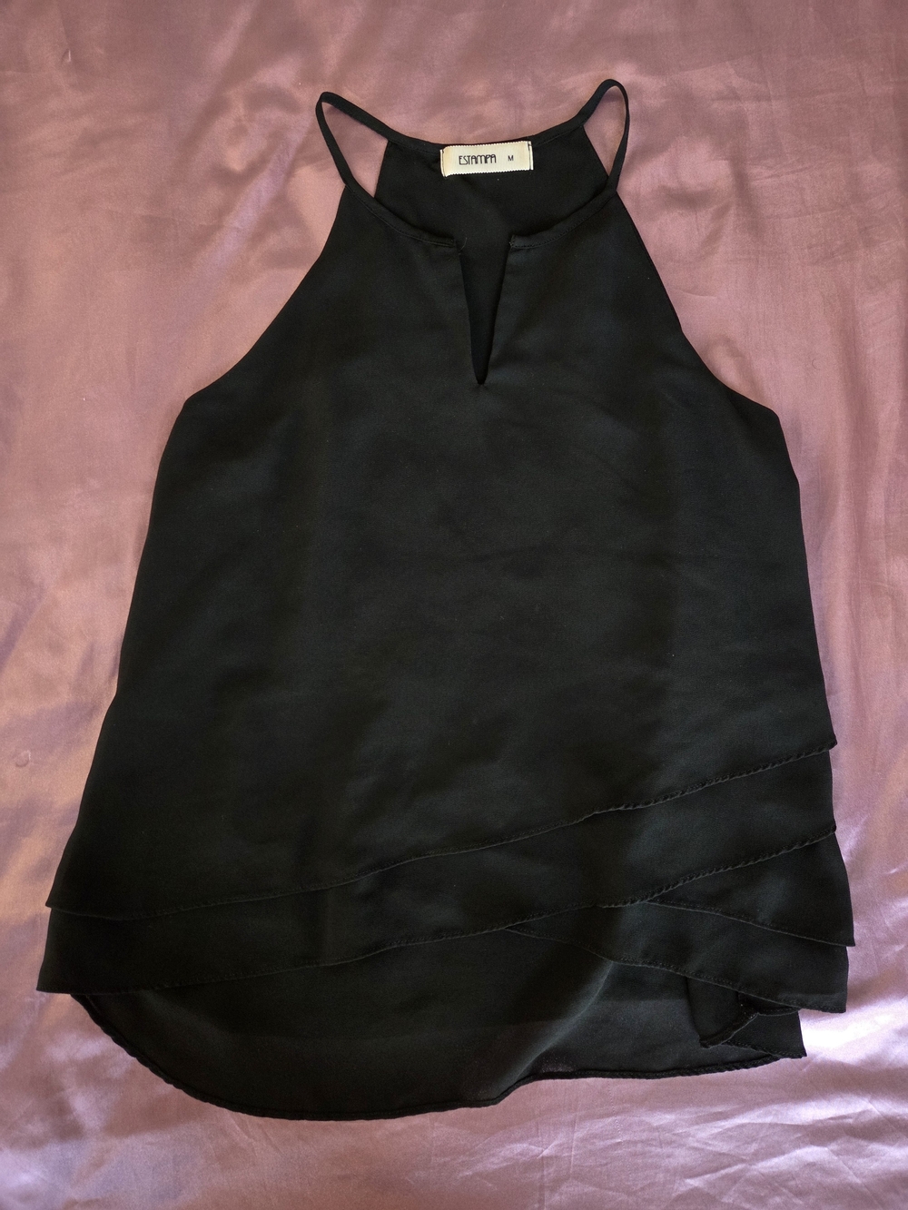 Women's Estampa Black Halter Neck Layered Chiffon Top Size M